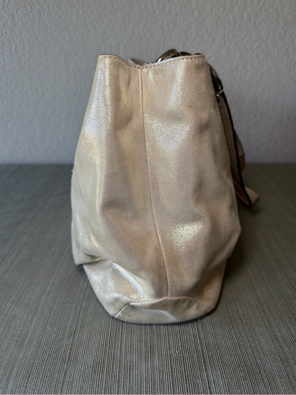 Coach Metallic Silver Leather Tote with Buckle Accent F18751 - Picture 9 of 10